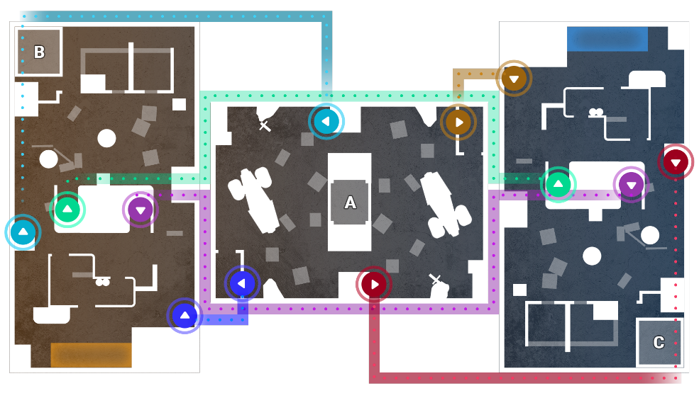 Interactive tactical map with positioning guides and strategic overlays